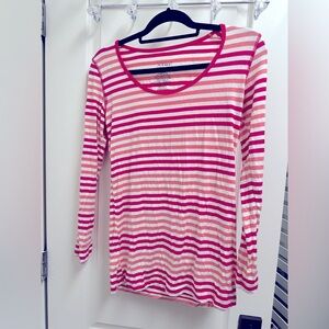 Women’s Kickee Pants Long Sleeve Lounge PJ Shirt in Pink White stripe SZ M